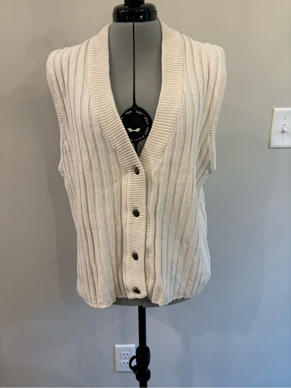 American Eagle Outfitters Cream Ribbed Button-Front Sweater Vest